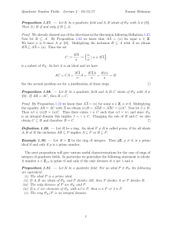 Quadratic Number Fields &ndash; Lecture 3 &ndash; 05/15/17 Tommy Hofmann