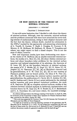 ON NEW RESULTS IN THE THEORY OF MINIMAL SURFACES It