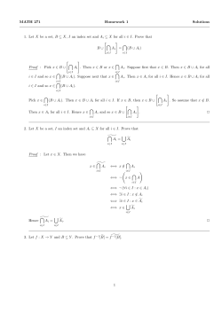 MATH 271 Homework 1 Solutions 1. Let X be a set, B &sube; X, I an
