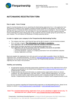 1(5) MATCHMAKING REGISTRATION FORM Easy to apply &ndash; free of