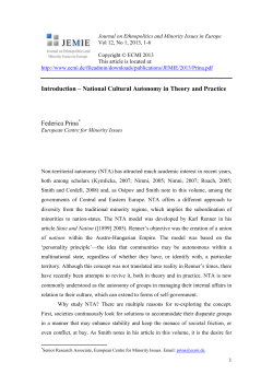 National Cultural Autonomy in Theory and Practice Federica Prina