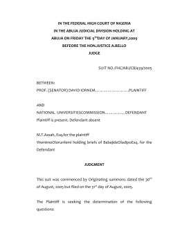 SUIT NO: FHC/ABJ/CS/439/2005 - (NUC) versus Senator Professor