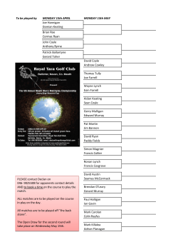 To be played by MONDAY 15th APRIL MONDAY 13th MAY Joe
