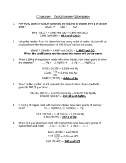 Chemistry – Stoichiometry Worksheet