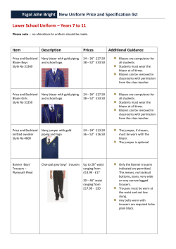 Ysgol John Bright New Uniform Price and Specification list Lower