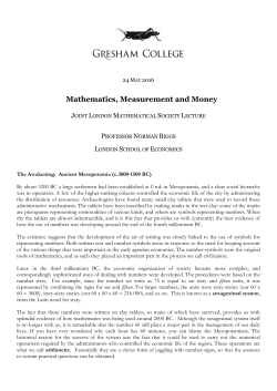 Mathematics, Measurement and Money Joint London Mathematical