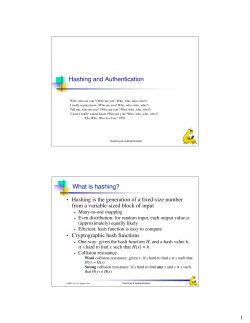 Hashing and Authentication What is hashing?