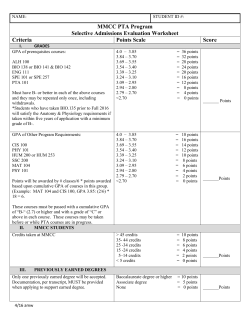 MMCC PTA Program Selective Admissions Evaluation Worksheet