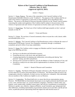 Bylaws of the Concord Coalition to End Homelessness Effective May