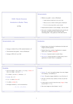 CS243: Discrete Structures Introduction to Number Theory