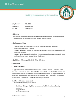 Policy Number POL-0005 Policy Name Appeals Policy Issue Date