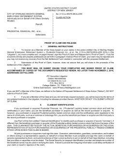 Proof of Claim - Prudential Financial, Inc. Securities Litigation