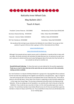 Balclutha Inner Wheel Club. May Bulletin 2017. Touch A Heart.
