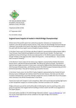 England hopeful of medals at the World Bridge Championships