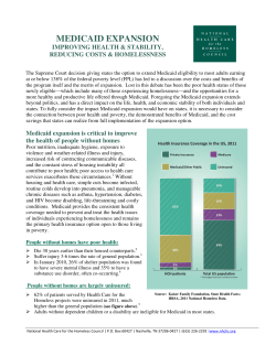 medicaid expansion - National Health Care for the Homeless Council