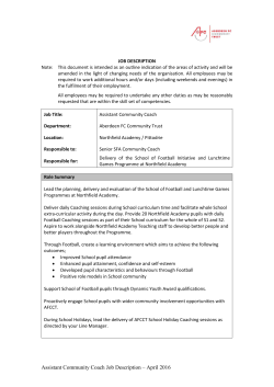 Assistant Community Coach Job Description &ndash; April
