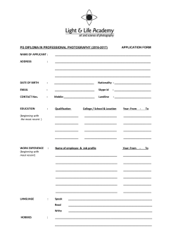 PG DIPLOMA IN PROFESSIONAL PHOTOGRAPHY (2016