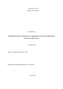 University of Tartu Institute of Psychology Seminar Paper