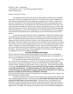 February 1, 2015 &ndash; Stewardship 1 Thessalonians 1:2