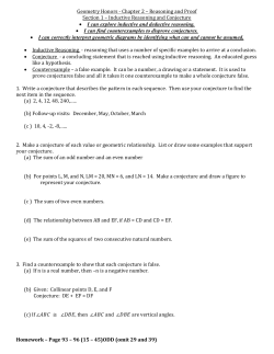 Geometry Honors - Chapter 2 &ndash; Reasoning and Proof Section 1
