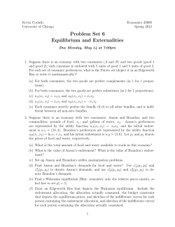Problem Set 6 Equilibrium and Externalities