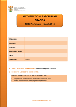 Grade 8 ALG EXPRESSIONS Lesson 1