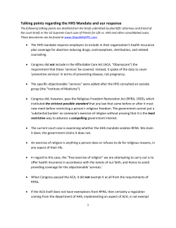Talking points regarding the HHS Mandate and our