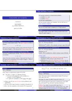 Computability and Complexity Time and Space Complexity