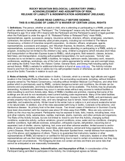 acknowledgment and assumption of risk, release of liability