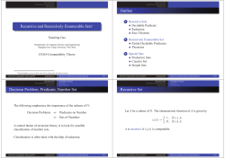 Recursive and Recursively Enumerable Sets Outline