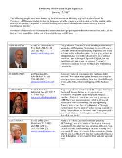 2017 Pulpit Supply List - Presbytery of Milwaukee