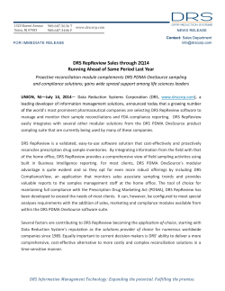 DRS RepReview Sales through 2Q14 Running Ahead of Same