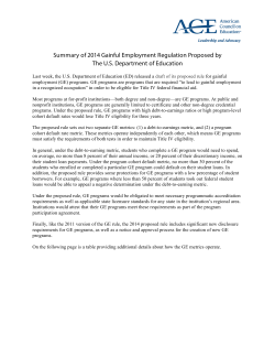 Summary of 2014 Gainful Employment Regulation Proposed by The