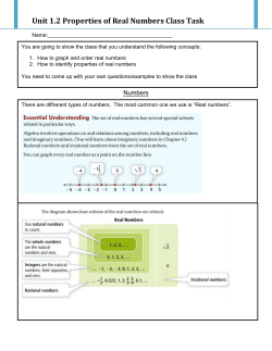 Unit 1.2 Properties of Real Numbers Class Task