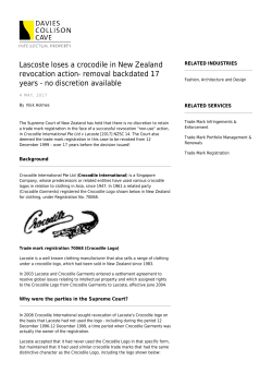 Lascoste loses a crocodile in New Zealand revocation action