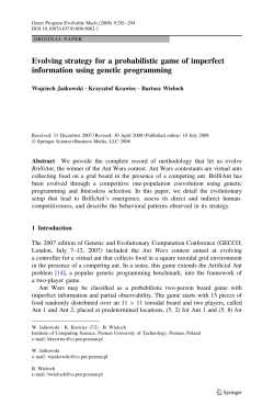 Evolving strategy for a probabilistic game of imperfect information