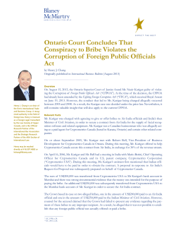 Ontario Court Concludes That Conspiracy to Bribe Violates the