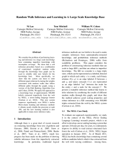 Random Walk Inference and Learning in A Large Scale Knowledge