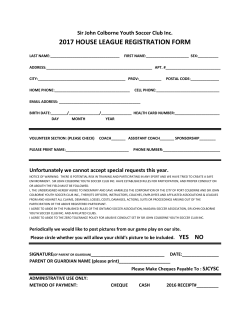 House League Registration Form - Port Colborne Youth Soccer Club