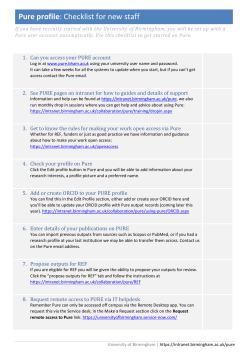 Pure profile: Checklist for new staff