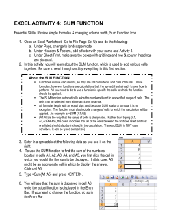 EXCEL ACTIVITY 4: SUM FUNCTION