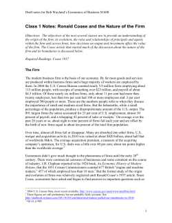 Class 1 Notes: Ronald Coase and the Nature of the Firm