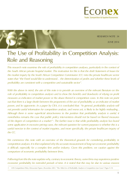 The Use of Profitability in Competition Analysis: Role