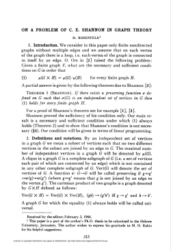 ON A PROBLEM OF CE SHANNON IN GRAPH THEORY Ver(GXH)