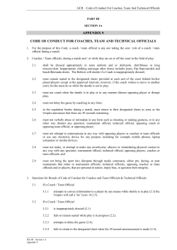 Code of Conduct For Coaches, Team And Technical Officials