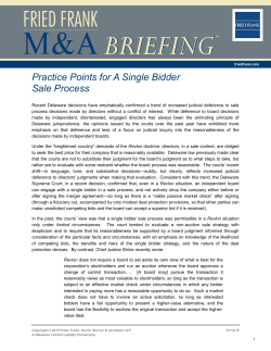 Practice Points for A Single Bidder Sale Process