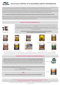 RACING NSW CONTROL OF ALKALINISING AGENTS INFORMATION