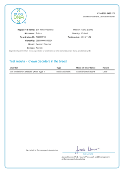 Test results - Known disorders in the breed
