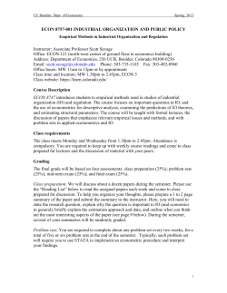ECON 8757-001 INDUSTRIAL ORGANIZATION AND PUBLIC