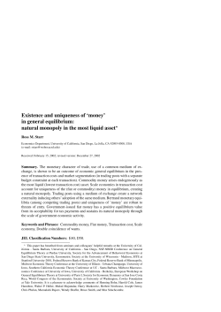 Existence and uniqueness of `money` in general equilibrium: natural